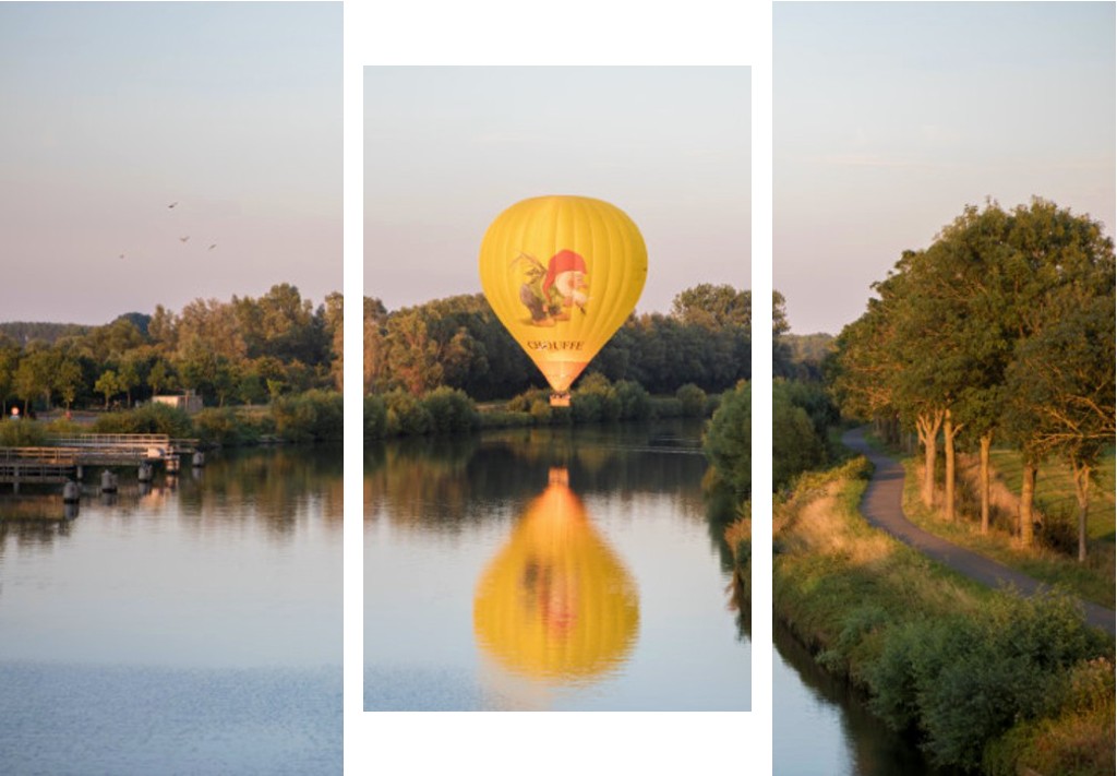 Chouffe montgolfière lors d'un vol en ballon au-dessus de l'Escaut, Montgolfière Ardenne est le spécialiste des vols en montgolfière.