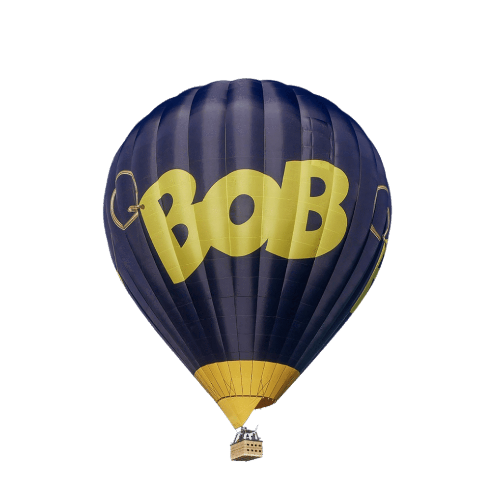 Montgolfière BOB en vol dans le ciel, opérée par Montgolfière Ardenne